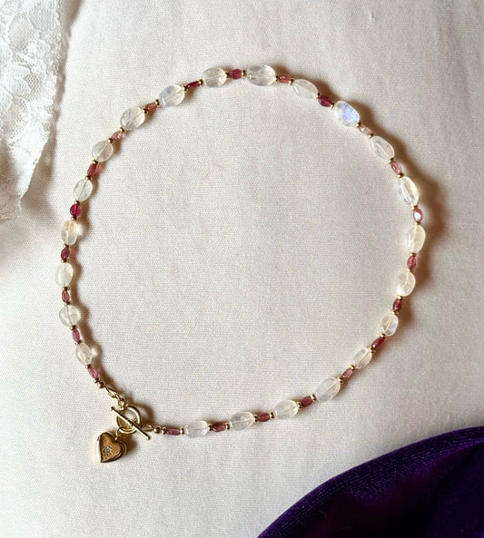 Moonstone Heart Toggle Necklace