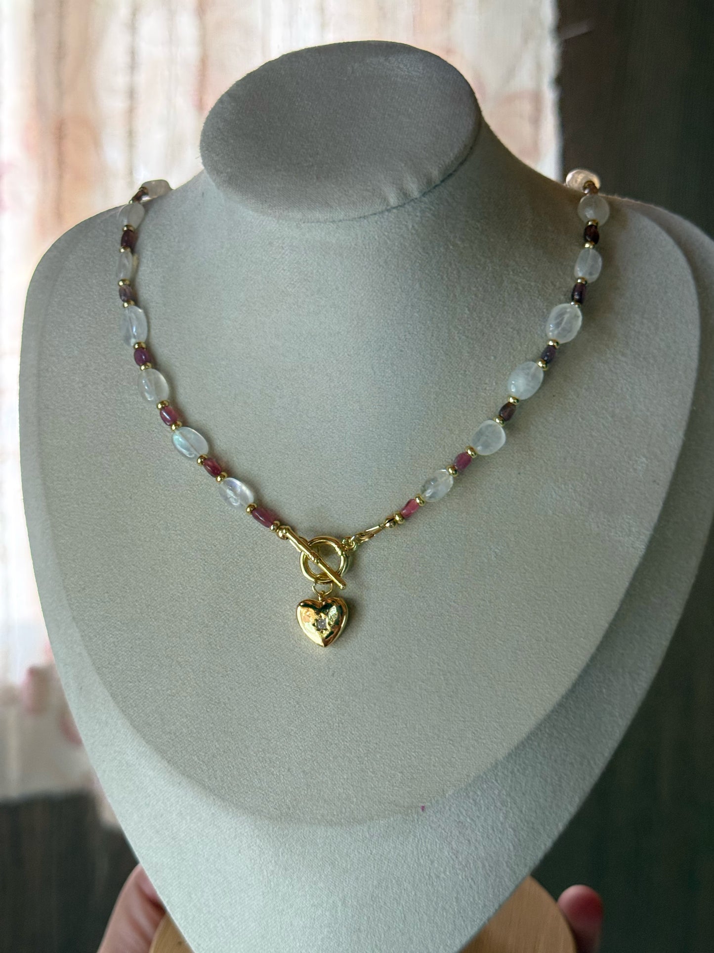 Moonstone Heart Toggle Necklace